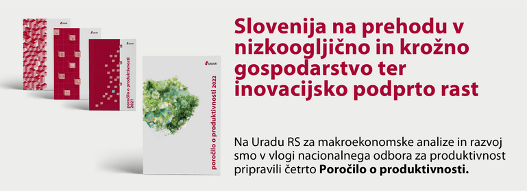 Slika za naslovnicami in besedilom: Slovenija na prehodu v nizkoogljično in krožno gospodarstvo ter inovacijsko podprto rast