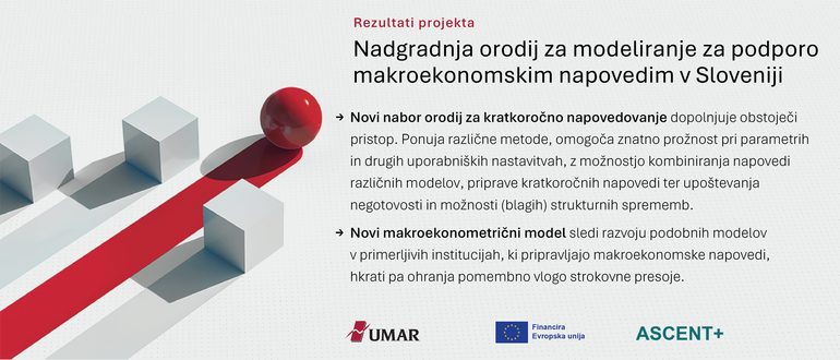Slika s kratkim povzetkom o ciljih projekta Nadgradnja orodij za modeliranje za podporo makroekonomskim napovedim v Sloveniji